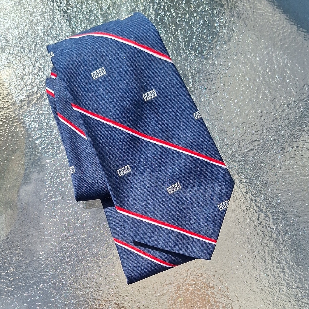 Vintage The President Brand Elegant Navy Tie with Red and White Accents